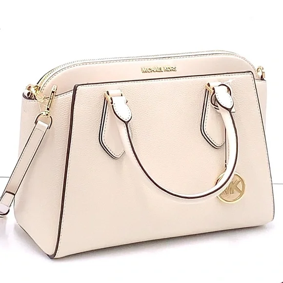 Michael Kors Daria Large Satchel Bag Leather Light Cream - Picture 2 of 16